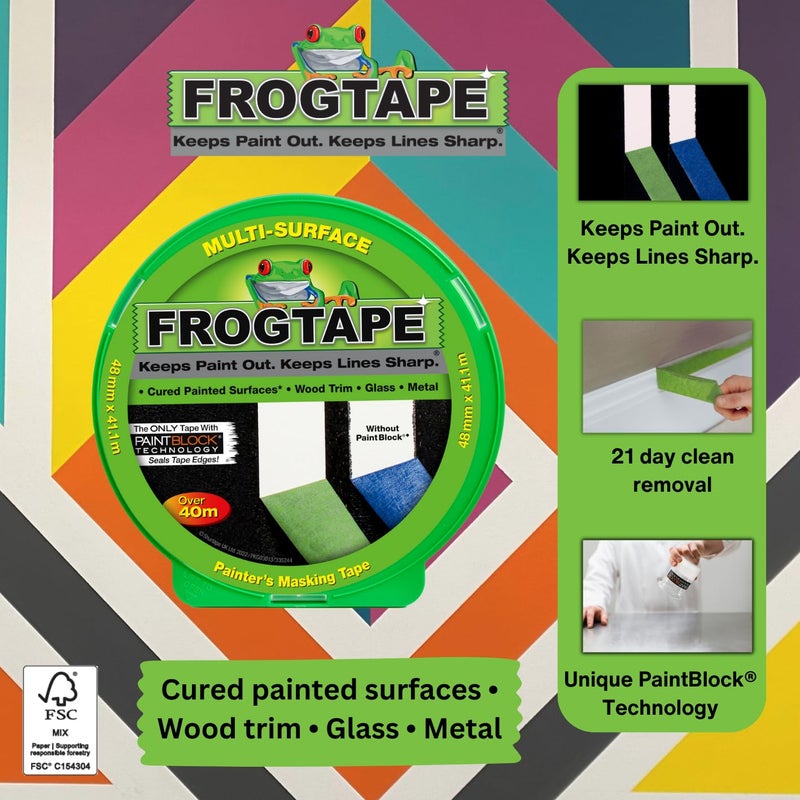 FrogTape Frog Tape Green Multi Surface Painters Masking Tape 48mm x 41.1m. Indoor Painting and Decorating for Sharp Lines and no Paint Bleed - Image 2